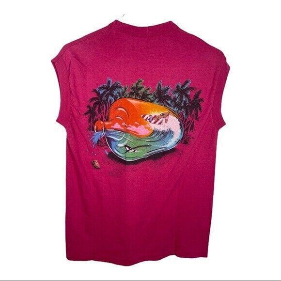 Vintage Off Shore Tropical Surfer Bottle Tee Graphic T-Shirt‎ Large Pink Flaw - Picture 1 of 6